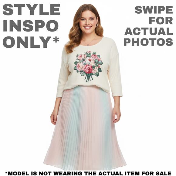 American Born Cream 18W/38 Ribbed Floral Rose Cream Sweater [0256] - Picture 2 of 8